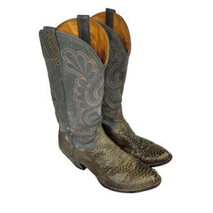 J Chisholm Boots Mens Sz 7.5M Gray Rodeo Western Python Snakeskin Leather Boot